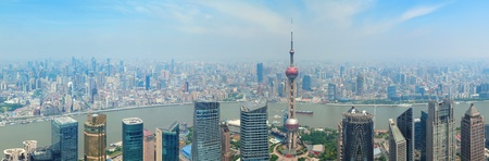 Shanghai urban city aerial panorama view with skyscrapersのeditorial素材