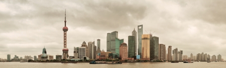 Shanghai skyline over river in overcast dayのeditorial素材