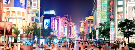 SHANGHAI, CHINA - MAY 28: Nanjing Road street night view on May 28, 2012 in Shanghai, China. Nanjing Road is 6km long as the world's longest shopping district with 1M visitors daily.のeditorial素材