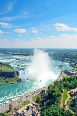 Horseshoe Falls aerial view in the day with mist from Niagara Fallsの写真素材