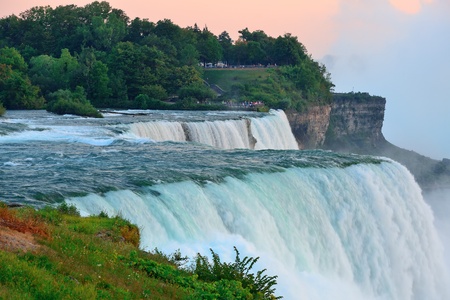 The American Falls from Niagara Falls closeup at dusk after sunset の写真素材