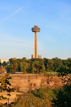 NIAGARA FALLS, NY - SEPT 1: Skylon Tower closeup on September 1, 2012 in Niagara Falls, New York. Overlooking Niagara Falls, it was the second tower to be built using the concrete slipform method.のeditorial素材