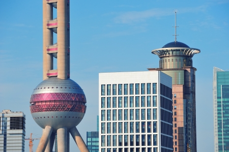 Shanghai urban architecture with blue skyのeditorial素材