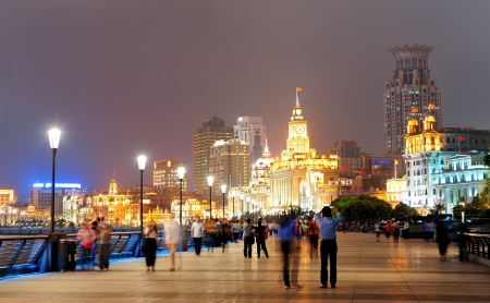 Shanghai urban city skyline over walkway at nightのeditorial素材