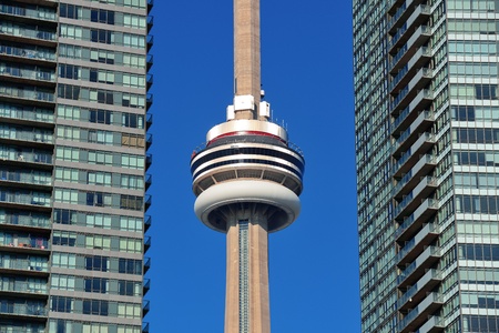 TORONTO, CANADA - JULY 2: CN Tower closeup on July 2, 2012 in Toronto. Buit in 1976 as the unique landmark of Toronto, it was world's tallest tower for 34 yearsのeditorial素材