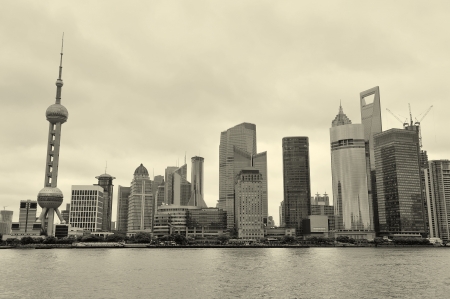 Shanghai architecture over river in overcast dayの写真素材