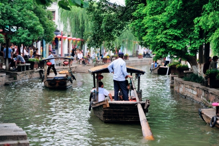 Shanghai Zhujiajiao town with boat and historic buildingsのeditorial素材