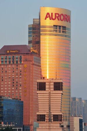 SHANGHAI, CHINA - JUNE 2: Urban architectures with city skyline on June 2, 2012 in Shanghai, China. Shanghai is the largest city by population in the world with 23 million as in 2010.のeditorial素材
