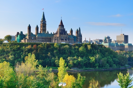 Ottawa cityscape in the day over river with historical architecture.の写真素材