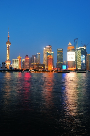 SHANGHAI, CHINA - JUNE 2: Crowded urban skyscrapers at dusk on June 2, 2012 in Shanghai, China. Shanghai is the largest city by population in the world with 23 million as in 2010.のeditorial素材