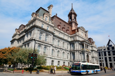 MONTREAL, CANADA - SEP 8: City Hall closeup on September 8, 2012 in Montreal, Canada. It is the largest city in Quebec, the second-largest in Canada and the 15th-largest in North America.のeditorial素材