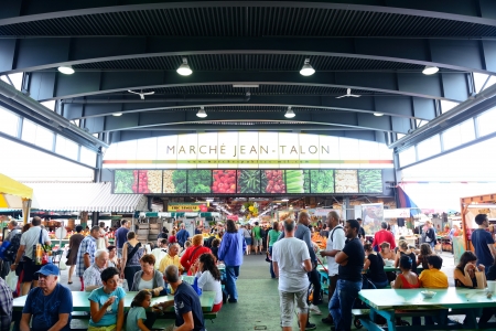 MONTREAL, CANADA - SEP 8: Jean-Talon Market interior on September 8, 2012 in Montreal, Canada. Montreal is the largest in Quebec, the second-largest in Canada and the 15th-largest in North America.のeditorial素材