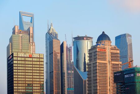 SHANGHAI, CHINA - JUNE 2: Urban architectures with city skyline on June 2, 2012 in Shanghai, China. Shanghai is the largest city by population in the world with 23 million as in 2010.のeditorial素材