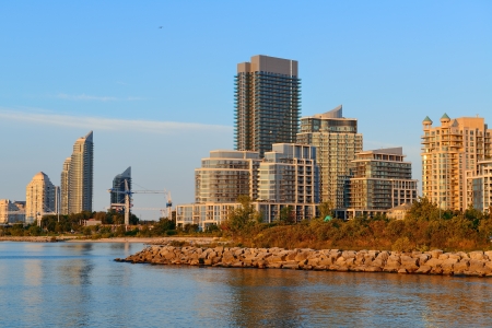 Toronto cityscape at waterfront in the morning after sunrise.の写真素材