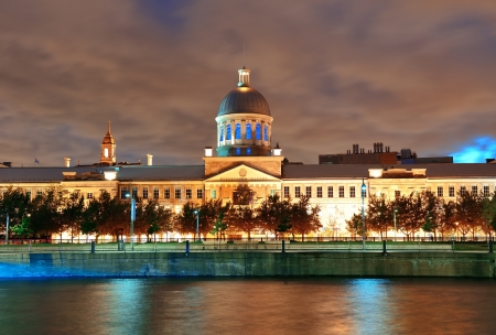 Bonsecours Market at sunset on street in Old Montreal in Canadaの写真素材
