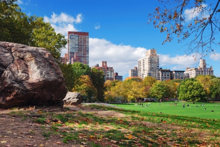 New York City Manhattan Central Park panorama in Autumn with colorful trees and skyscrapers.の写真素材