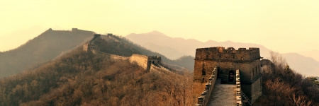 Great Wall panorama in the morning with sunrise and colorful sky in Beijing, China.の写真素材
