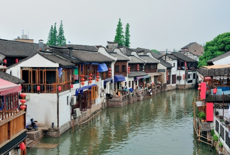 Old village by river in Shanghaiの写真素材