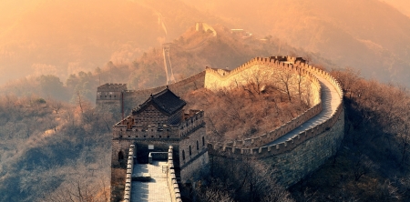 Great Wall in the morning with sunrise and colorful sky in Beijing, China.の写真素材