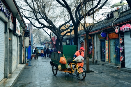 BEIJING, CHINA - APR 4: Old street view with stores on April 4, 2013 in Beijing, China. Beijing is the second largest Chinese city and the nation's political, cultural, educational center.のeditorial素材