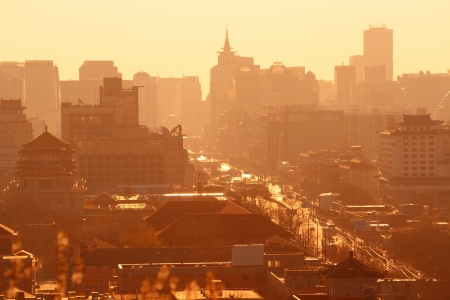 Beijing city skyline with urban architecture silhouette in the morning. の写真素材