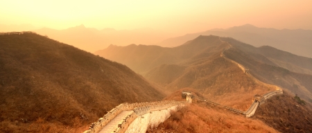 Great Wall in the morning with sunrise and colorful sky in Beijing, China.の写真素材