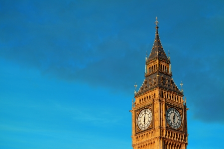 Big Ben closeup in London with blue sky.の写真素材