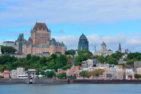 Quebec City skyline over river with blue sky and cloud.のeditorial素材