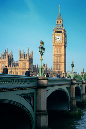 Big Ben and House of Parliament in London panorama over Thames River.のeditorial素材