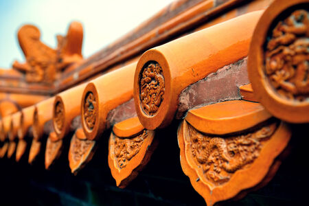 Old roof of Chinese buildings with beautiful pattern in Beijing.