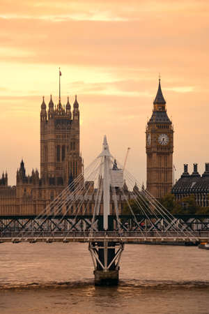 Westminster Palace and bridge over Thames River in Londonの写真素材