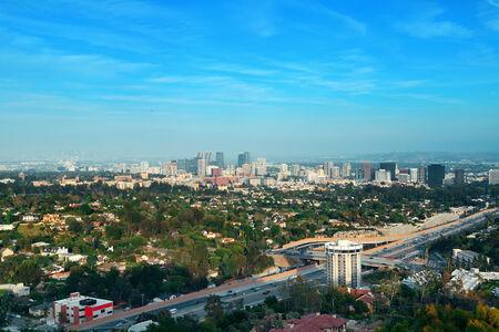 Los Angeles downtown view with highway and urban architectures.