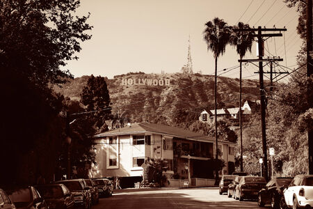 Los Angeles, CA - MAY 18: Hollywood sign on mountain on May 18, 2014 in Los Angeles. Originated as a real estate promotion, it is now the famous landmark of LA and US.のeditorial素材