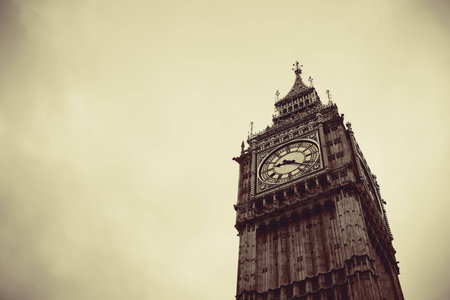 Big Ben closeup in black and white in Westminster, London.