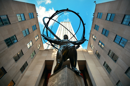 NEW YORK CITY, NY - MAR 30: Rockefeller Plaza Atlas statue on March 30, 2014 in New York City. Declared a National Historic Landmark in 1987, it is a complex of 19 commercial buildingsのeditorial素材