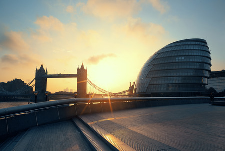 LONDON, UK - SEP 27: City Hall and tower bridge in business district on September 27, 2013 in London, UK. London is the world's most visited city and the capital of UK.のeditorial素材