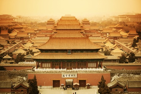 Aerial view of Imperial Palace in Beijing in red tone, China.のeditorial素材