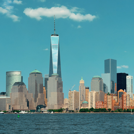 NEW YORK CITY- SEP 20: One World Trade Center in Manhattan Downtown on September 20, 2013 in New York City. It is the 4th highest building in the world.のeditorial素材