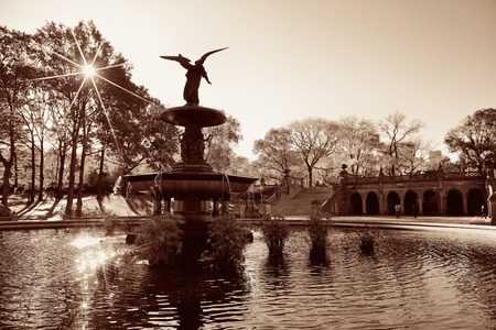Central Park Autumn and angel fountain in midtown Manhattan New York Cityのeditorial素材