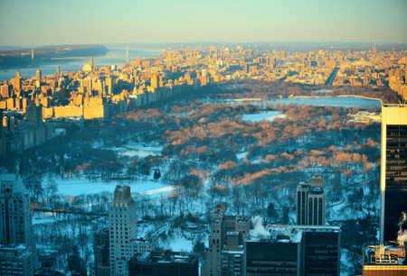 New York City skyscrapers urban view in winter.の写真素材