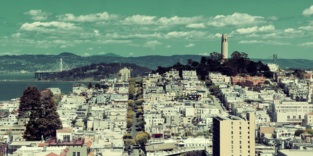 street on hill in San Francisco panorama view from top of Lombard Streetの写真素材