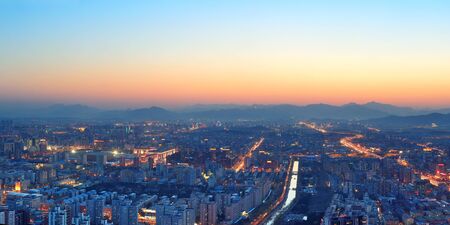 Beijing sunset aerial view with urban buildings.の写真素材