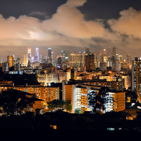 Singapore skyline viewed from mt faber at night with urban buildingsのeditorial素材