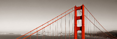 Golden Gate Bridge closeup panorama in San Francisco as the famous landmark.の写真素材