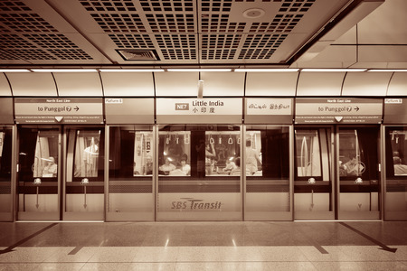 SINGAPORE - APR 5: Singapore subway interior on April 5, 2013 in Singapore. It is 4th largest...