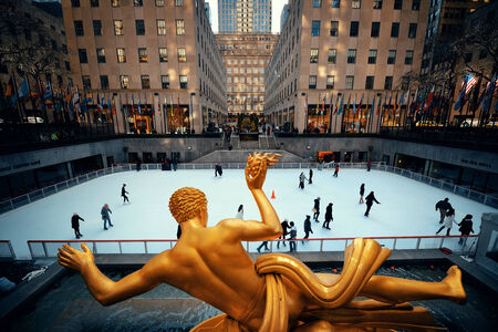 NEW YORK CITY, NY - MAR 30: Rockefeller Plaza ice rink on March 30, 2014 in New York City. Declared a National Historic Landmark in 1987, it is a complex of 19 commercial buildingsのeditorial素材
