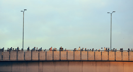 LONDON, UK - SEP 27: Morning commute on bridge on September 27, 2013 in London, UK. London is the world's most visited city and the capital of UK.のeditorial素材