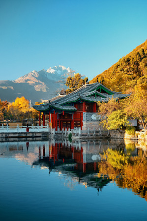Black Dragon pool in Lijiang, Yunnan, China.の写真素材