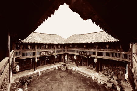 Local Bai style courtyard in Dali old town. Yunnan, China.のeditorial素材