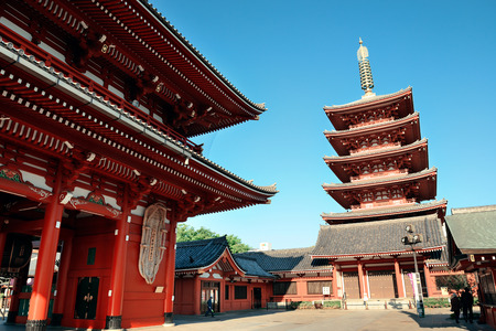 TOKYO, JAPAN - MAY 15: Historical architecture in temple on May 15, 2013 in Tokyo. Sensoji Temple, founded in 645 CE, making it the oldest temple in Tokyo.のeditorial素材